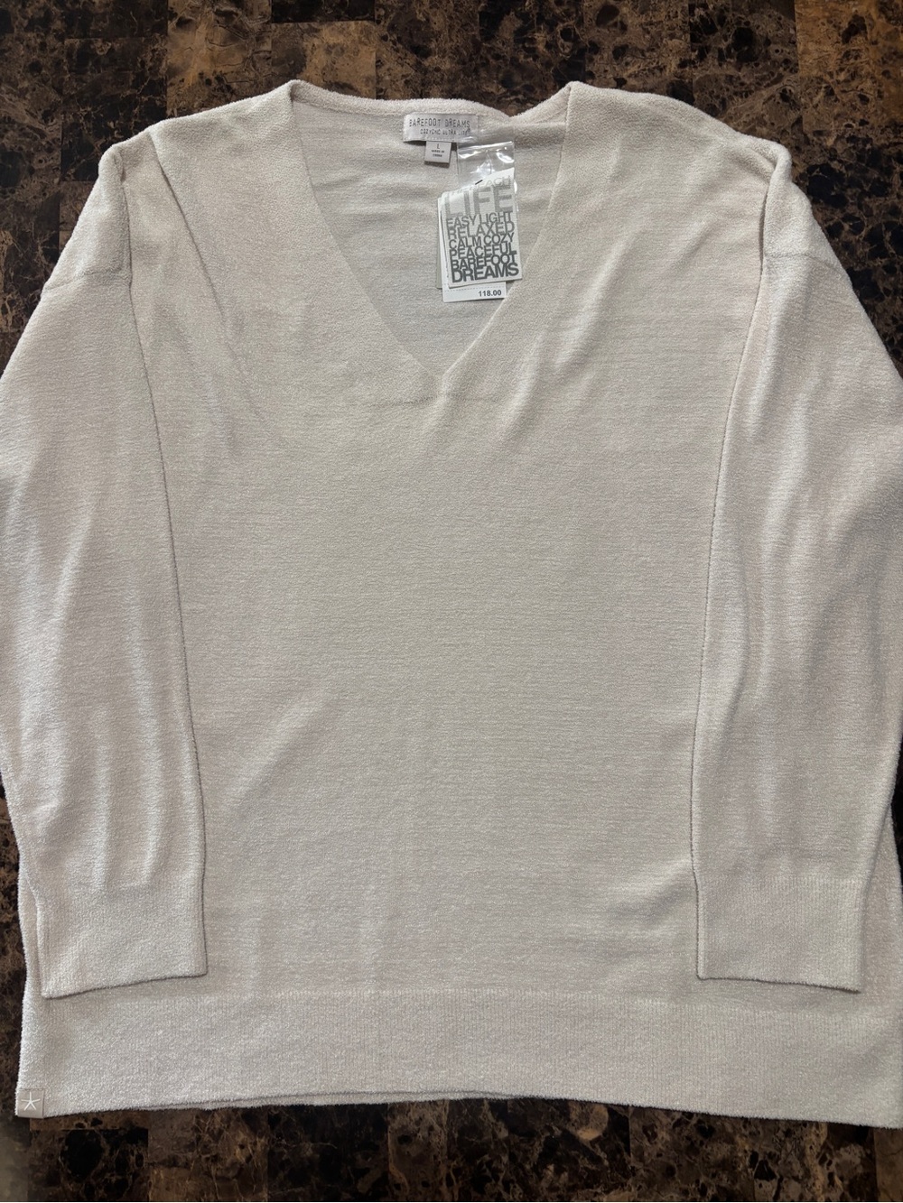 Barefoot Dreams Cream V-Neck Lightweight Sweater